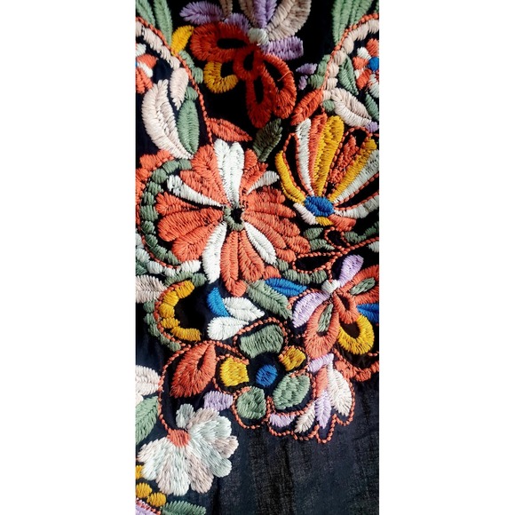 Cute Options Dress Embroidered Floral S Strapless Black/ Coral India Line Cotton - Picture 6 of 6